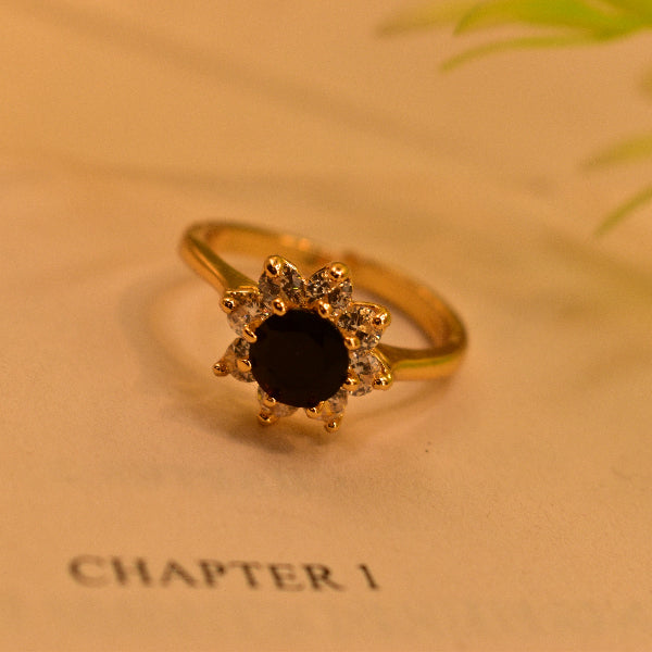Alluring Flower Design Gold Plated Real Stone Ring For Girls/Women