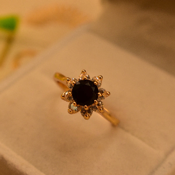 Alluring Flower Design Gold Plated Real Stone Ring For Girls/Women