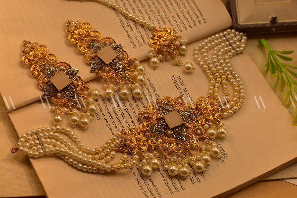 24k Gold Plated Real Stones Pearls Choker Set for Girls/Women