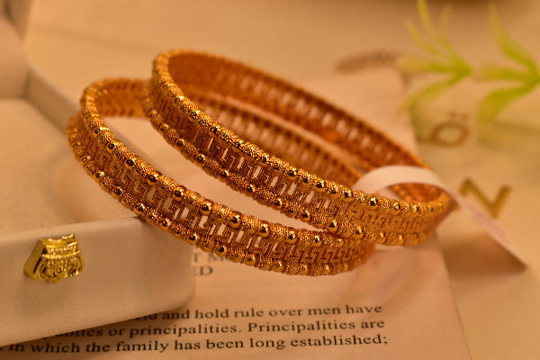 Elegant Design Gold Plated 2pc Bangle Set for Girls/Women