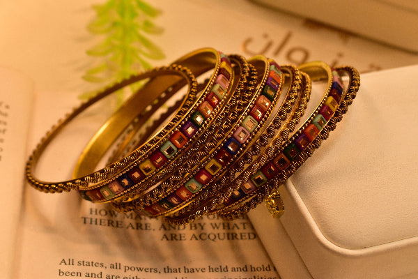 Glamorous Design Gold Plated 9pc Bangle Set for Girls/Women