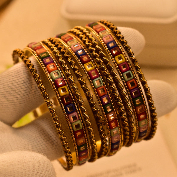 Glamorous Design Gold Plated 9pc Bangle Set for Girls/Women