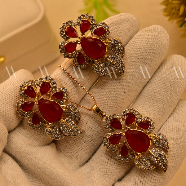 Elegant Design Gold Plated Real Stones Necklace Set for Girls/Women