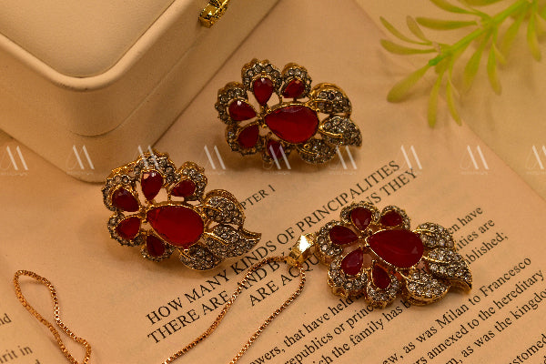 Elegant Design Gold Plated Real Stones Necklace Set for Girls/Women