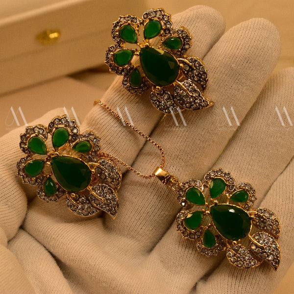 Elegant Design Gold Plated Real Stones Necklace Set for Girls/Women