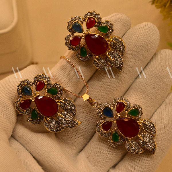 Elegant Design Gold Plated Real Stones Necklace Set for Girls/Women
