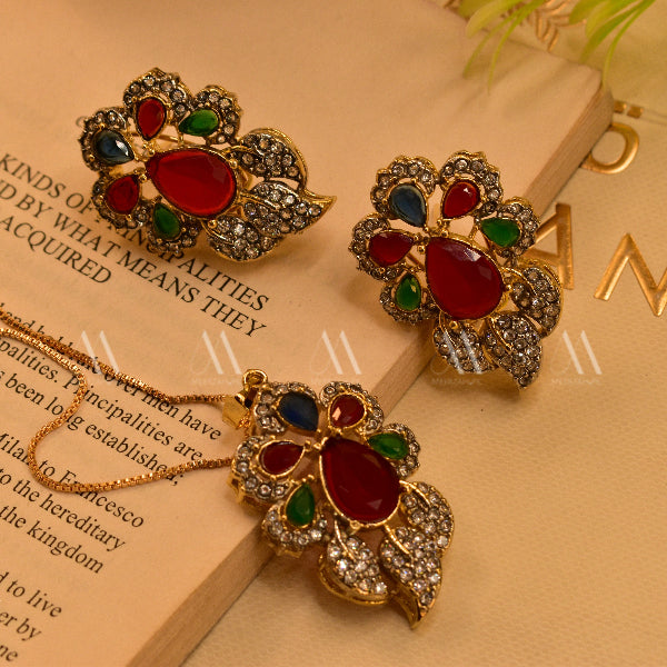 Elegant Design Gold Plated Real Stones Necklace Set for Girls/Women