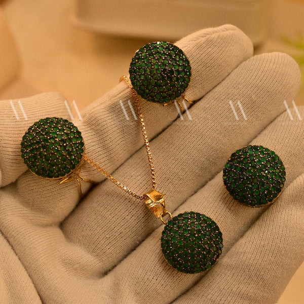 Glamorous Design Gold Plated Real Stones Necklace Set for Girls/Women