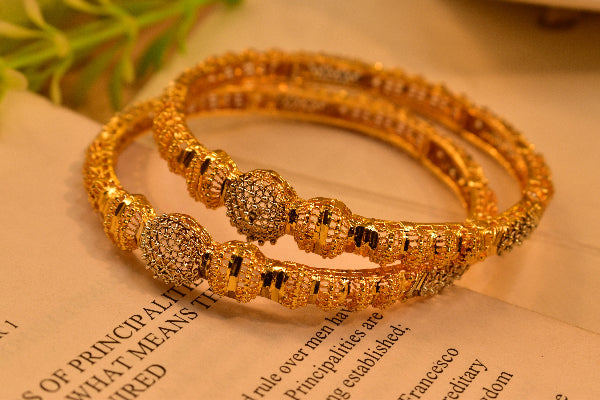 Charming Design Gold Plated 2pc Bangle Set for Girls/Women