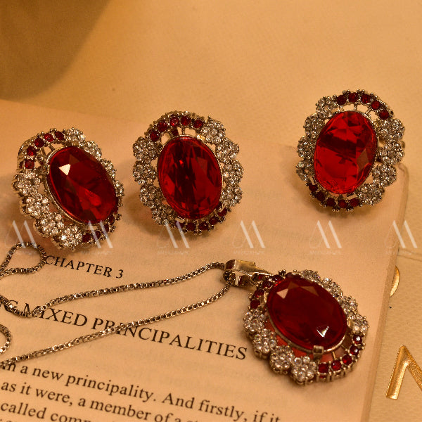 Luminous Design Gold Plated Real Stones Necklace Set for Girls/Women