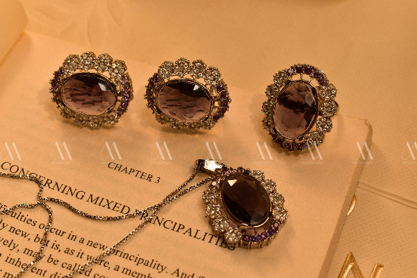 Luminous Design Gold Plated Real Stones Necklace Set for Girls/Women