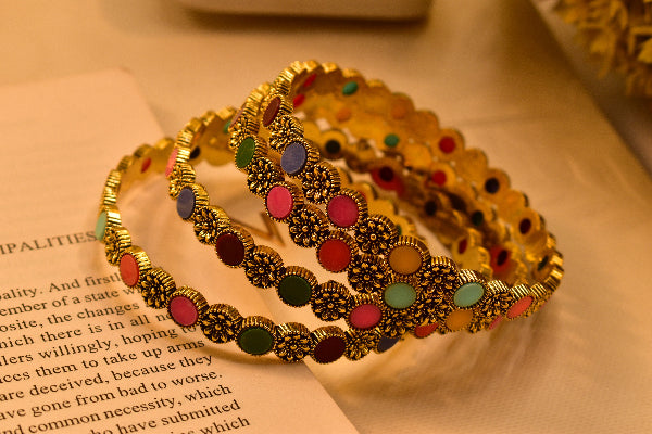 Stylish Unique Design Multi Stones 4pc Bangle Set for Girls/Women