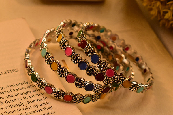 Stylish Unique Design Multi Stones 4pc Bangle Set for Girls/Women