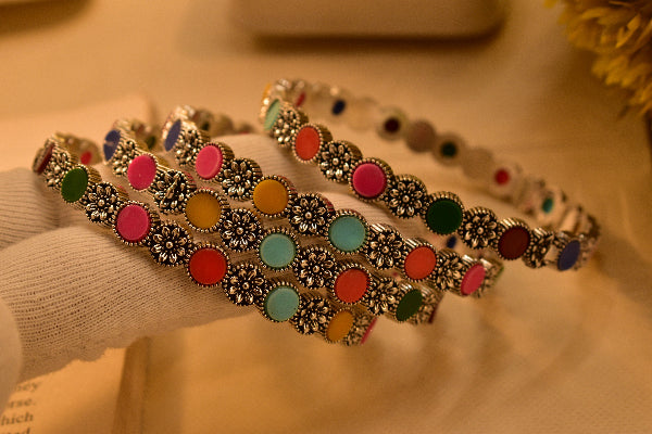 Stylish Unique Design Multi Stones 4pc Bangle Set for Girls/Women