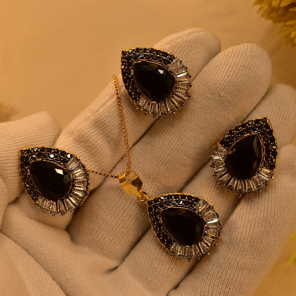 Fancy Design Gold Plated Real Stones Necklace Set for Girls/Women