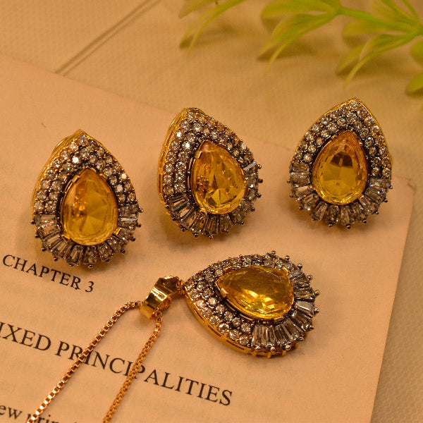 Fancy Design Gold Plated Real Stones Necklace Set for Girls/Women