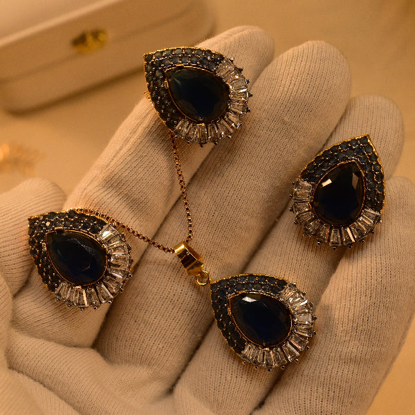 Fancy Design Gold Plated Real Stones Necklace Set for Girls/Women