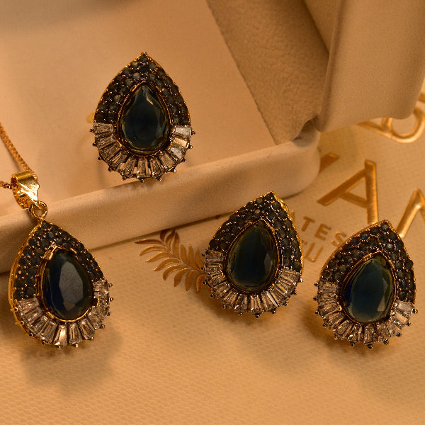 Fancy Design Gold Plated Real Stones Necklace Set for Girls/Women