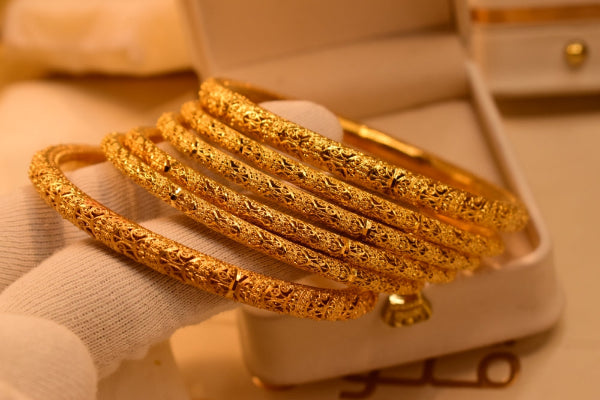 Gorgeous Unique Design Gold Plated 6pc Bangle Set for Girls/Women