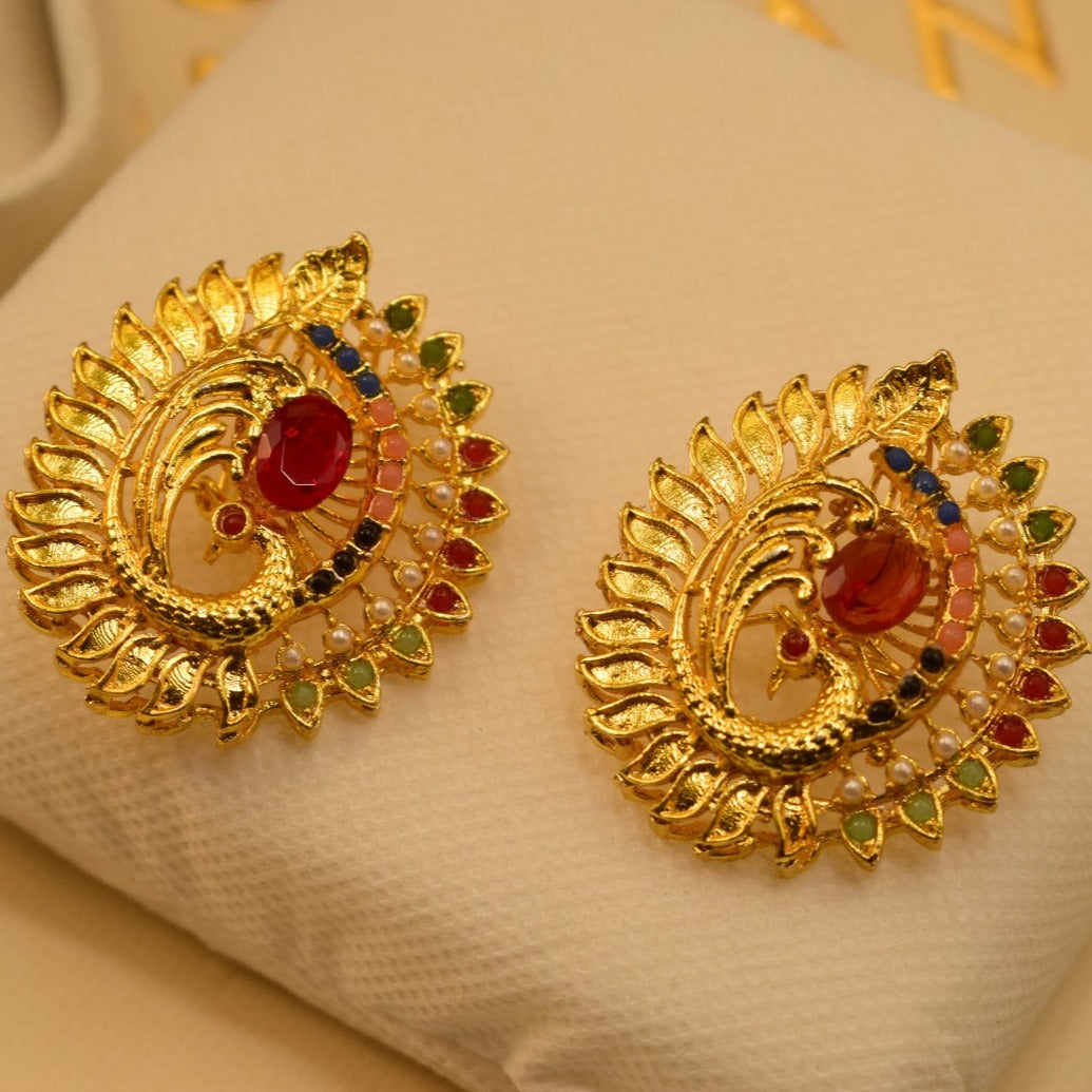 Elegant Design Golden Multicolour Stones Earrings For Girls/women.