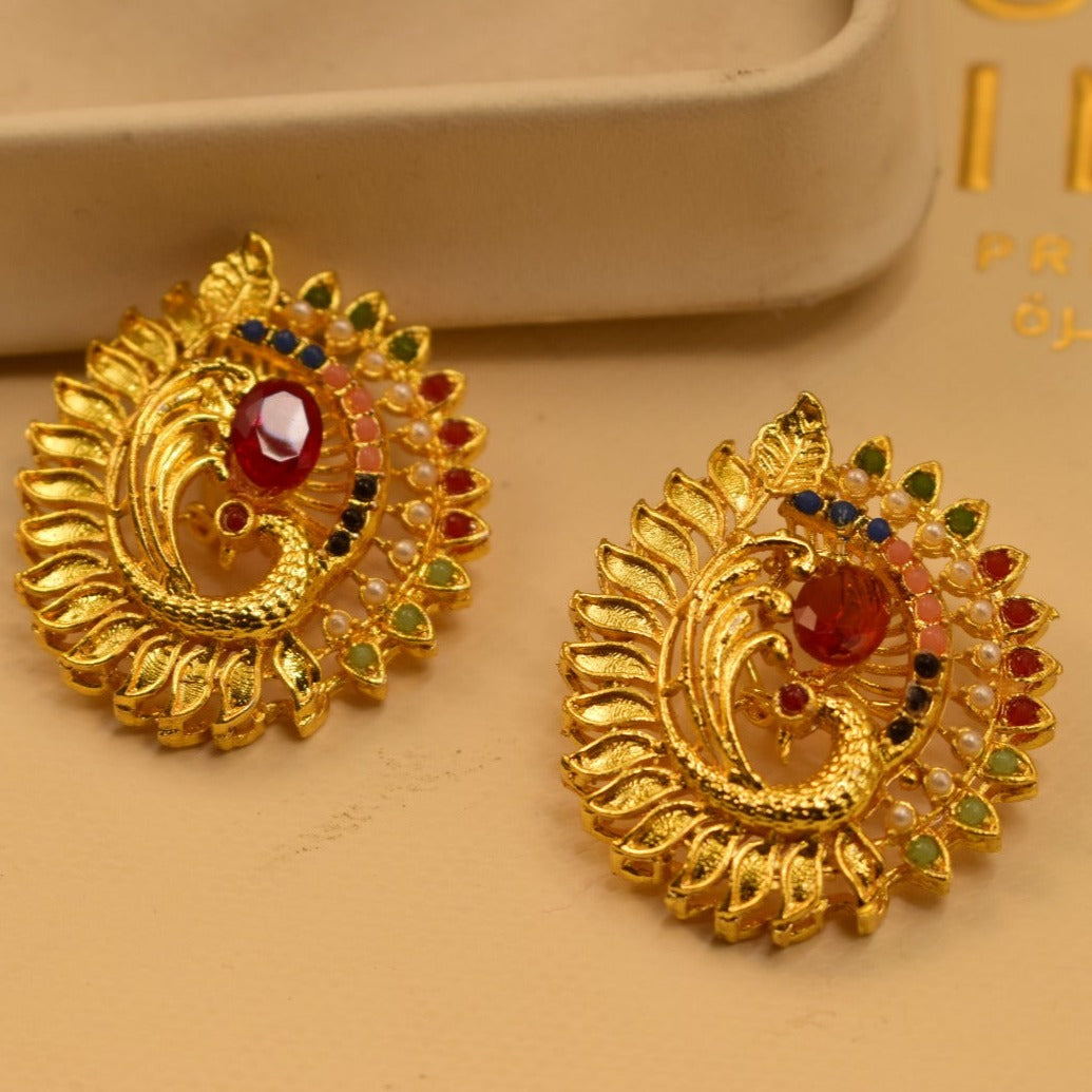 Elegant Design Golden Multicolour Stones Earrings For Girls/women.