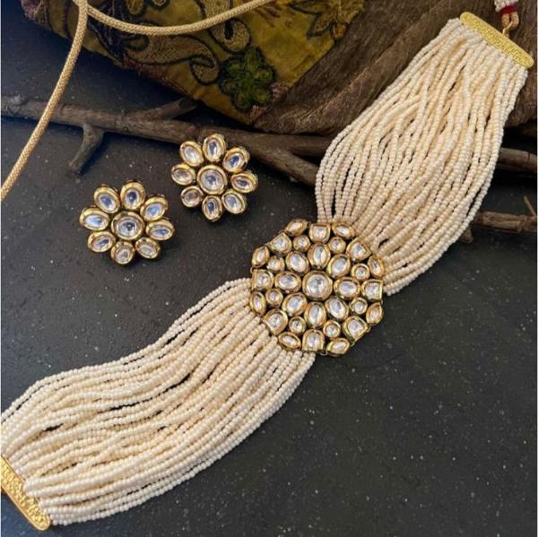 24K Gold Plated Indian Kundan Pearls Choker Set for Girls/Women