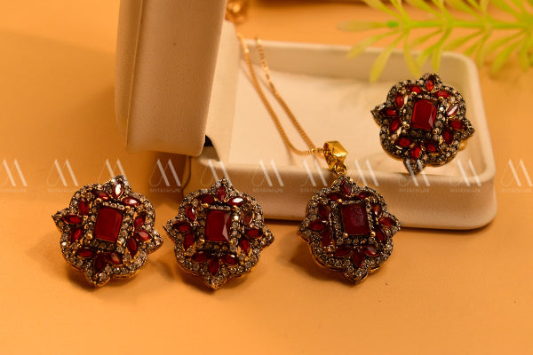 Unique Design Gold Plated Real Stones Necklace Set for Girls/Women
