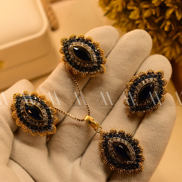 Glamorous Design Gold Plated Real Stones Necklace Set for Girls/Women