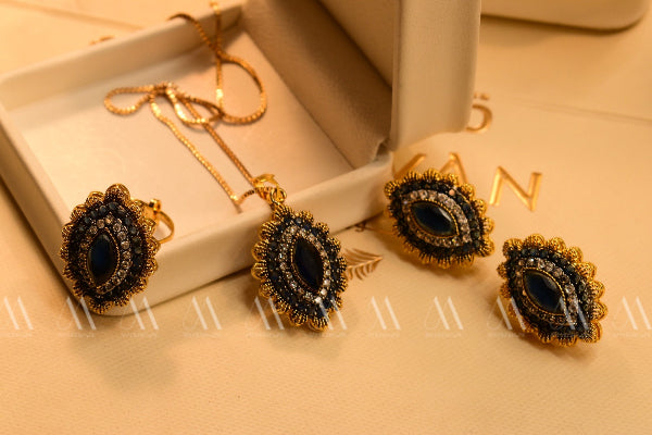 Glamorous Design Gold Plated Real Stones Necklace Set for Girls/Women