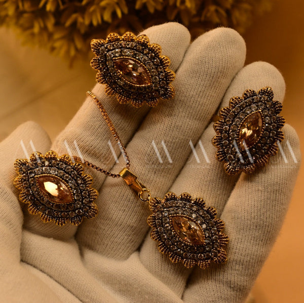 Glamorous Design Gold Plated Real Stones Necklace Set for Girls/Women