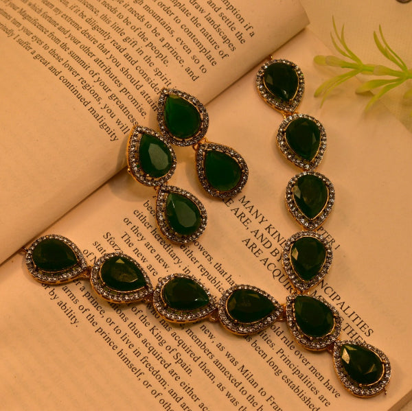 Luminous Design Gold Plated Real Stones Necklace Set for Girls/Women