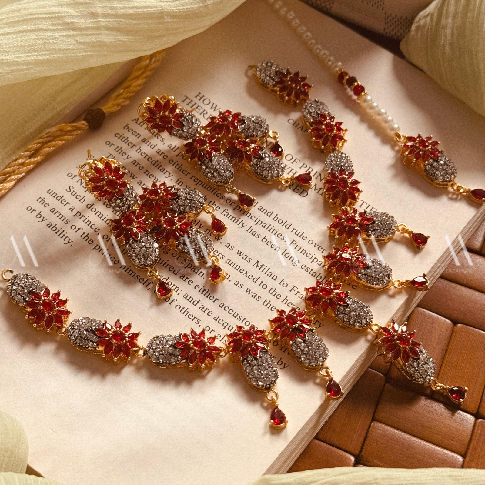 24K Gold Plated Real Zircon Stones Jarao Necklace Set for Girls/Women
