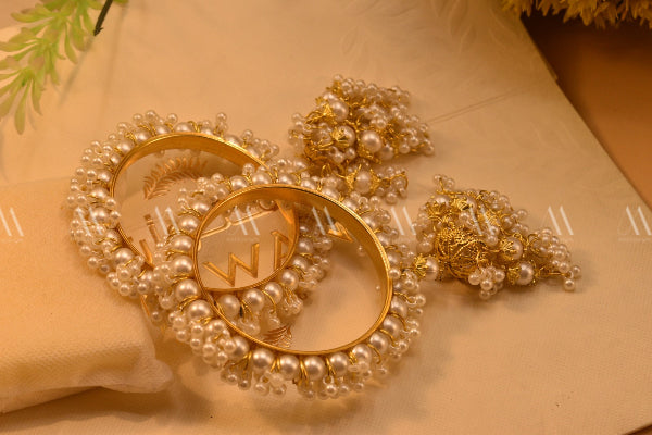 Gourgeous Design Gold Plated Pearls Bangle Set for Girls/Women