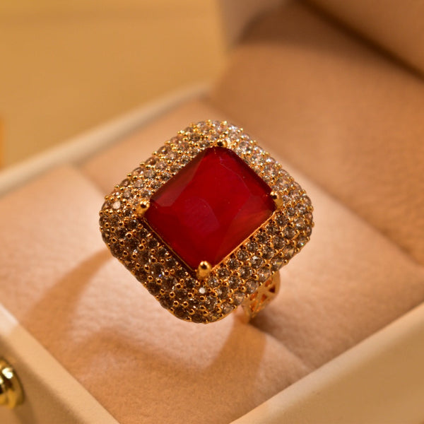 Dazzling Cubic Design Gold Plated Real Stone Ring For Girls/Women