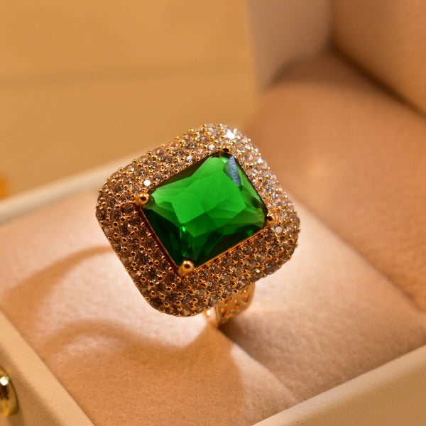 Dazzling Cubic Design Gold Plated Real Stone Ring For Girls/Women