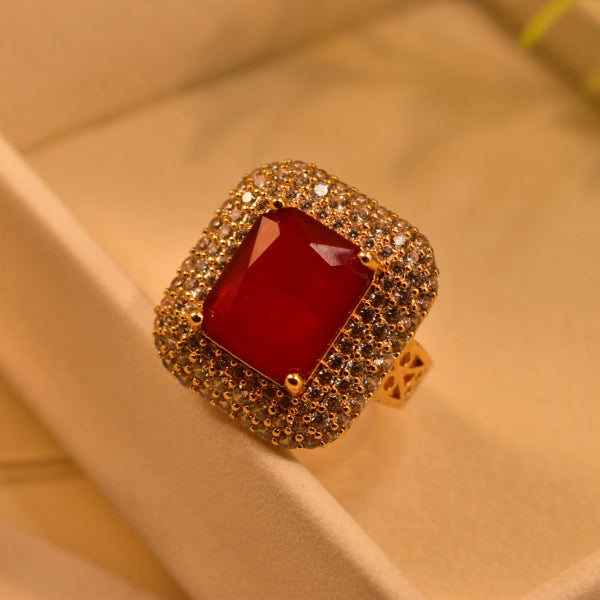 Dazzling Cubic Design Gold Plated Real Stone Ring For Girls/Women