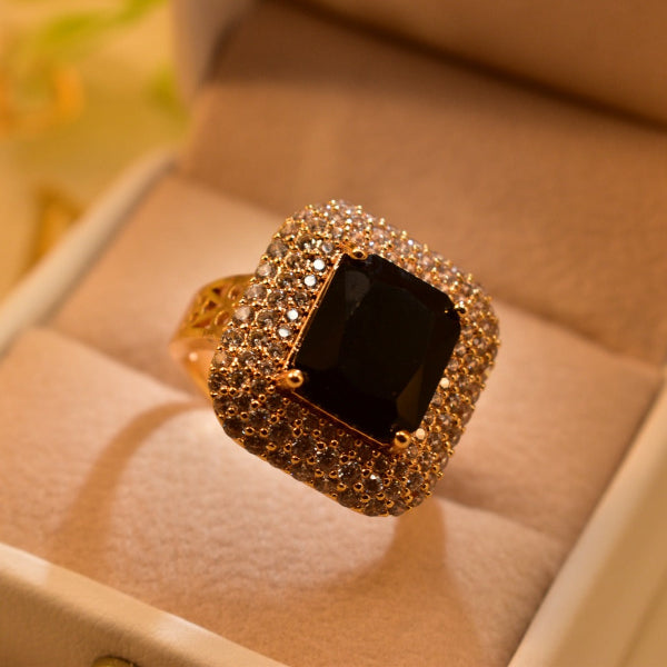 Dazzling Cubic Design Gold Plated Real Stone Ring For Girls/Women