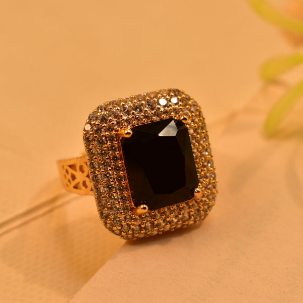 Dazzling Cubic Design Gold Plated Real Stone Ring For Girls/Women