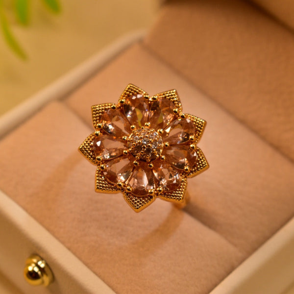 Beautiful Flower Design Gold Plated Real Stones Ring For Girls/Women