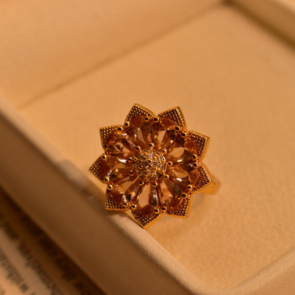 Beautiful Flower Design Gold Plated Real Stones Ring For Girls/Women