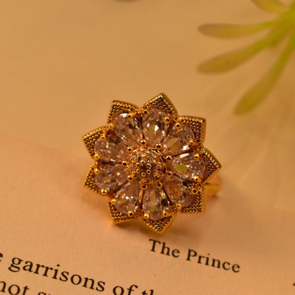 Beautiful Flower Design Gold Plated Real Stones Ring For Girls/Women