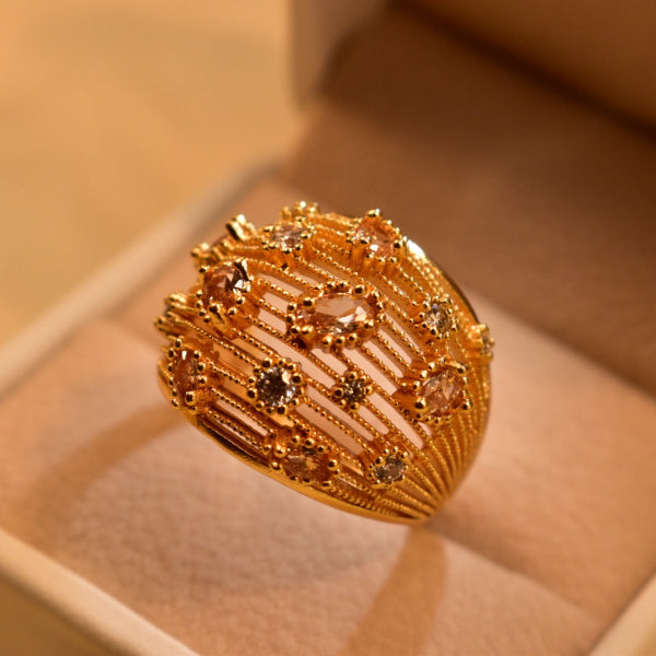 Glamorous Design Gold Plated Crystal Stones Ring For Girls/Women