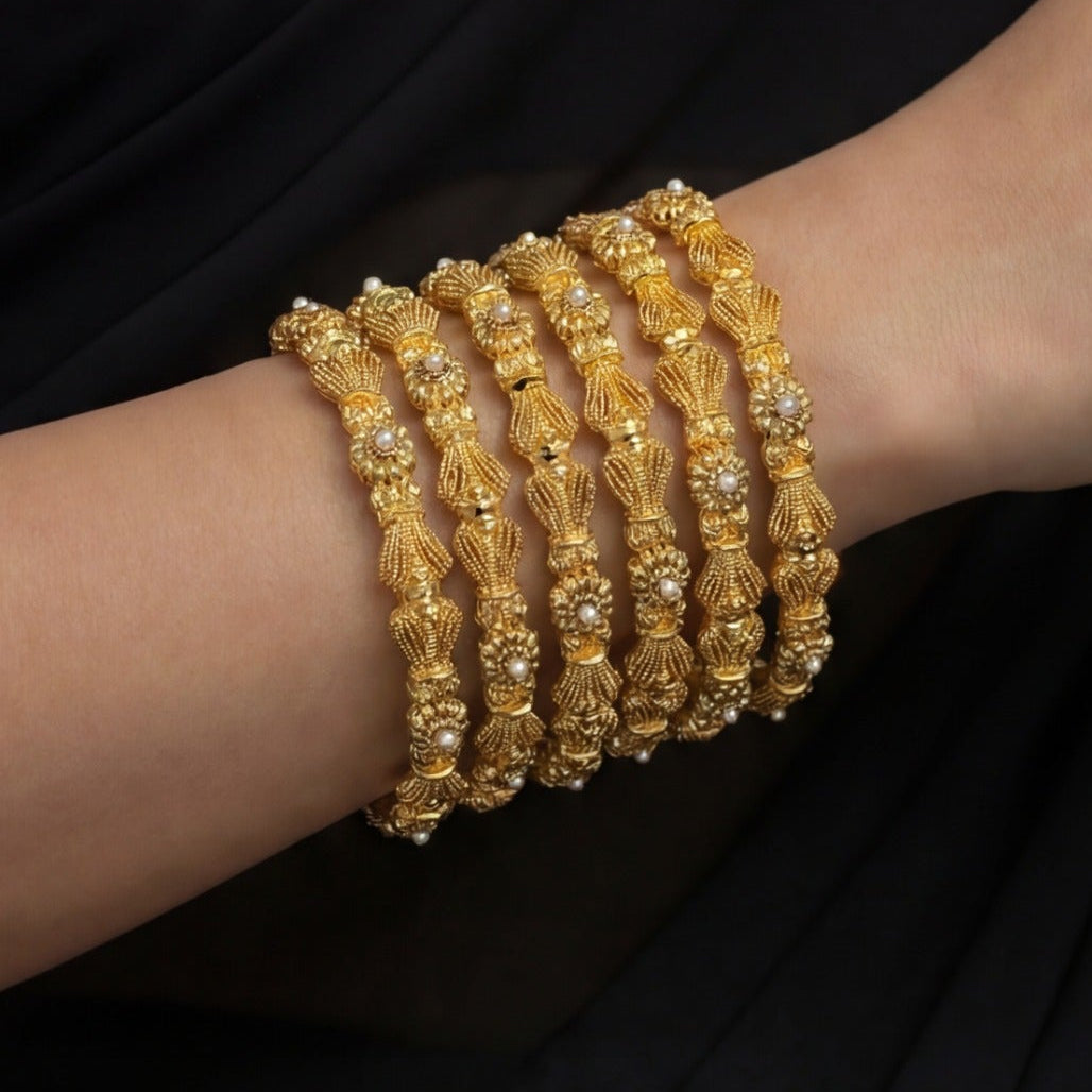 Luxury Design Gold Plated Crystal Stones 6pc Bangle Set for Girls/Women