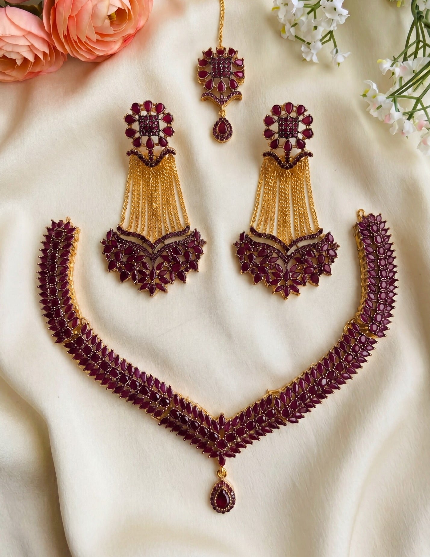 Charming Design Gold Plated Crystal Stones Necklace Set for Girls/Women