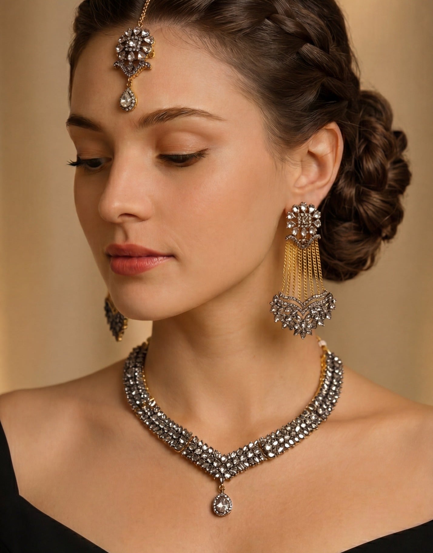 Charming Design Gold Plated Crystal Stones Necklace Set for Girls/Women