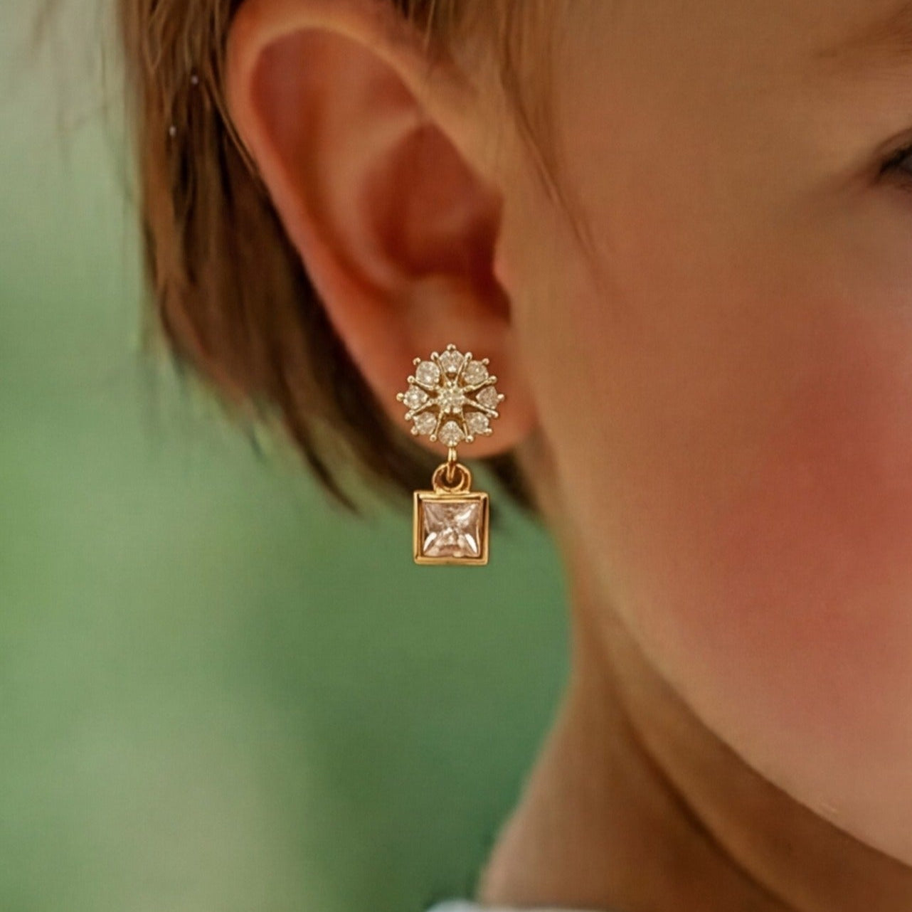 Charming Unique Design Gold Plated Crystal Stones Earrings for Kids