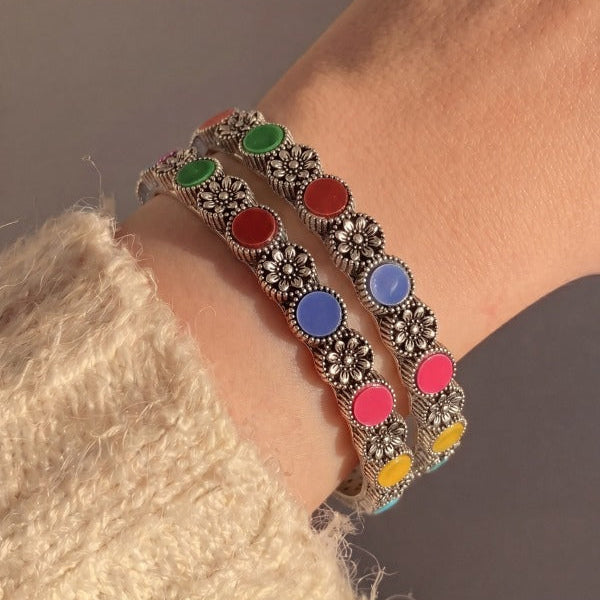 Luxury Unique Design Silver Plated 2pc Bangle set For Girls/women
