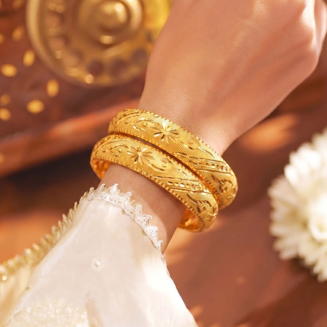 Beautiful Design Gold Plated 2pc Bangle Set For Girls/women