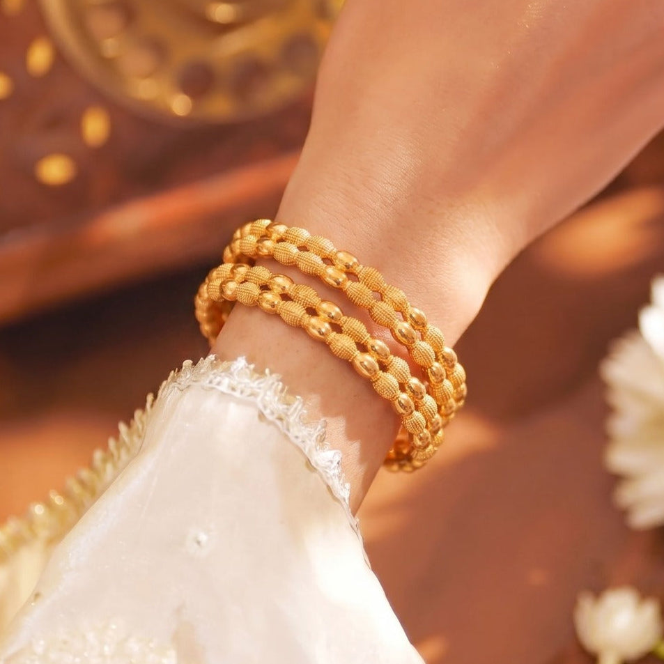 Elegant Unique Design Gold Plated 2pc Bangle Set For Girls/women