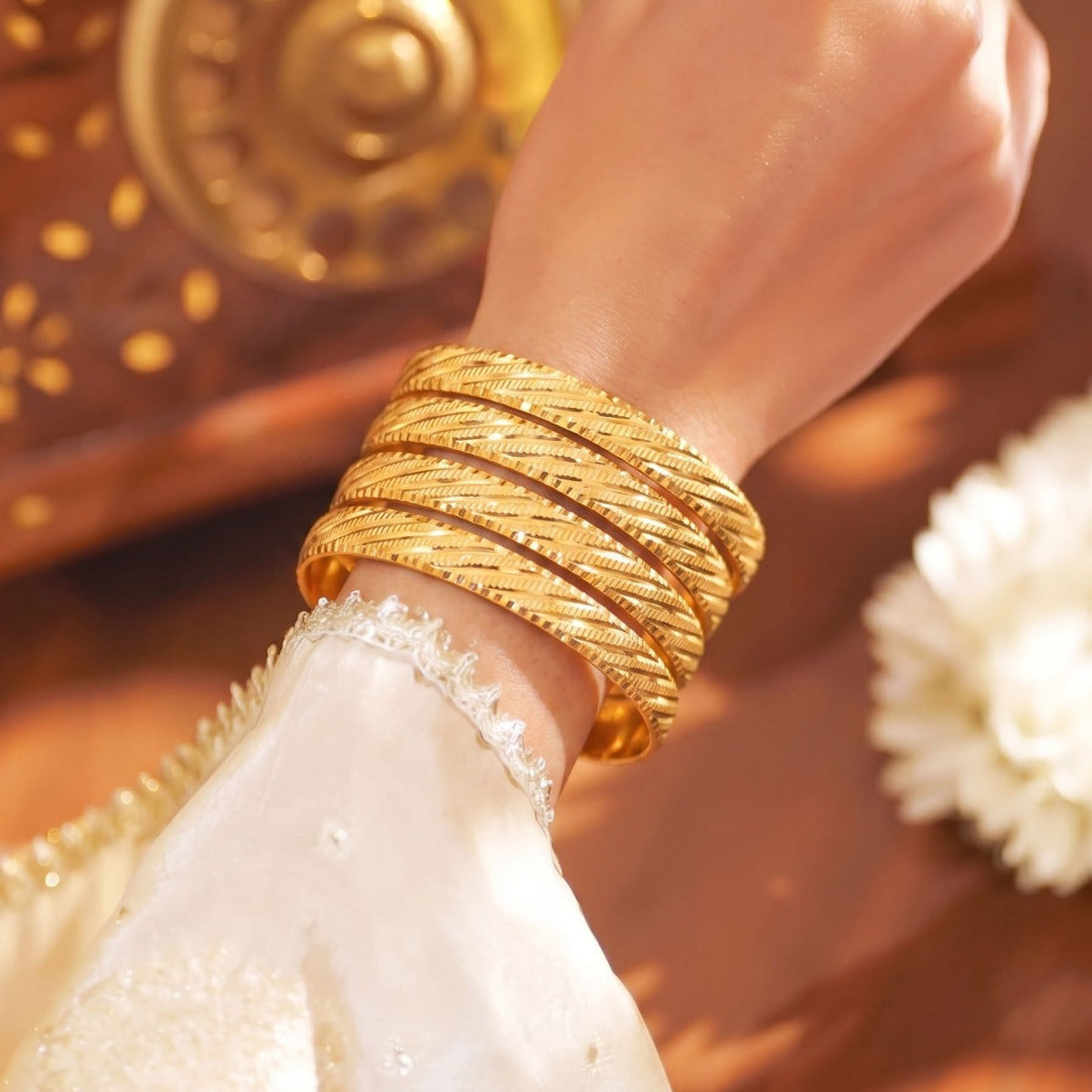 Gorgeous Unique Design Gold Plated 4pc Bangle Set For Girls/women